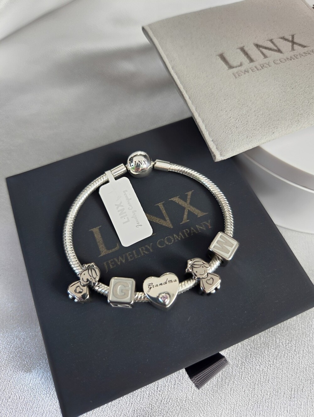 Linx Snake Chain Bracelet With Personalized Grandma Themed Charms